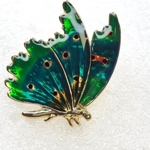 Green Butterfly Brooch Pin - Picture 3 of 14
